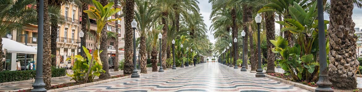 strandpromenaden på esplanaden i Alicante, nära hamnen