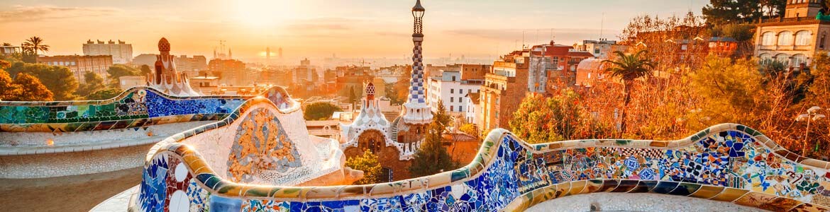 Sunset in Barcelona from Gaudí's Park Guell 