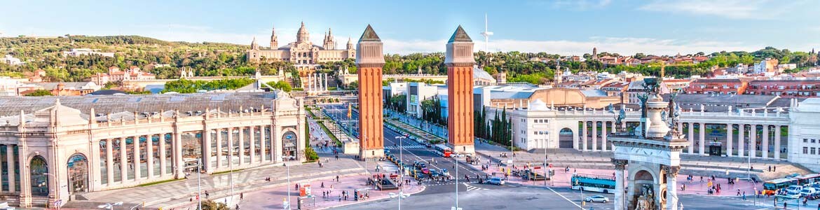 Panoramautsikt över Fira de Barcelona på Montjuïc