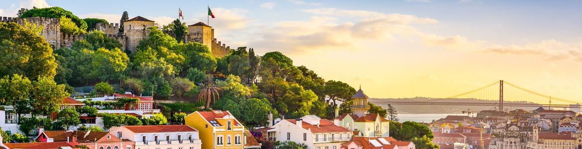 Panoramic view of Lisbon with Castillo de San Jorge and Ponte 25 de Abril